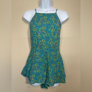Billabong Teal Floral open back Romper